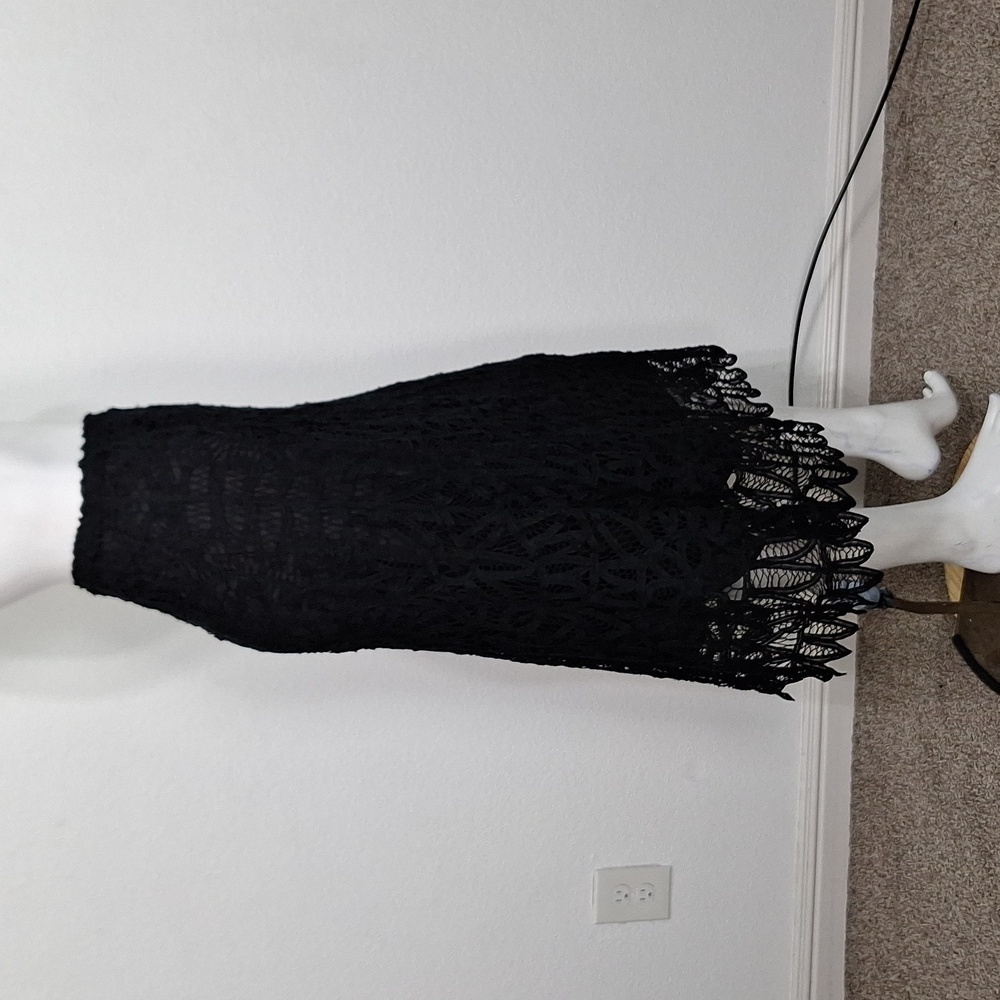 Laura Ashley Black Whimsigoth Fairy Lace Overlay Scallop Midi Skirt Size M - Picture 4 of 9